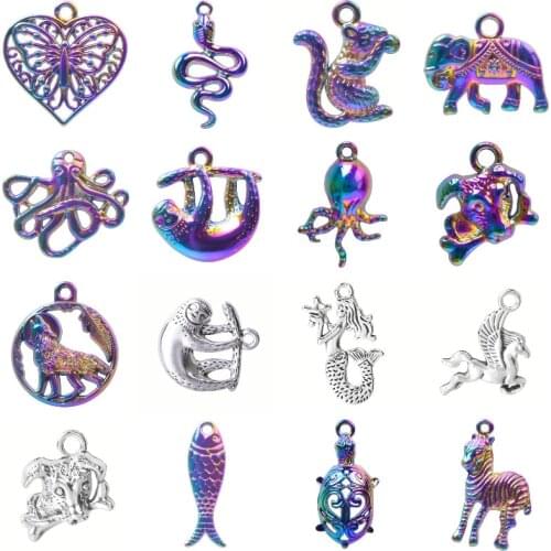 5Pcs/Lot Animal Butterfly Octopus Mermaid Charms Alloy Sloth Tortoise Pendant DIY Jewelry Findings For Necklace Bracelet Making