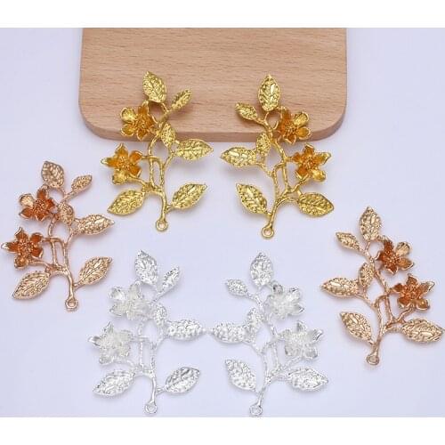 2 Pairs 50*70mm Fashion Metal Alloy Flowers Branch Pendant Charm DIY Findings For Jewelry Making