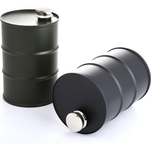 Portable Stainless Steel Hip Flask Personalized Black Beer Barrel Hip Flask Large Capacity Pastoral Style Licor Drinkware EF50HF