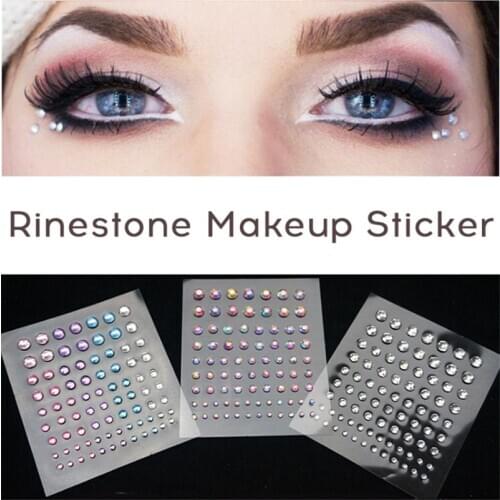 DIY White 2-5mm Grain Eyebrow Eye Patch Adhesive Face Jewels Tattoo Festival Party Body Gems Rhinestone Flash Tattoos Stickers