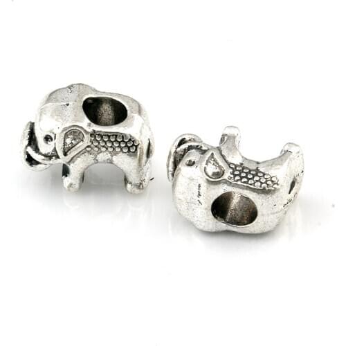 10pcs Alloy Elephant Spacer Beads Big Hole 4.2mm For Jewelry Making Bracelet Necklace DIY Accessories D-80