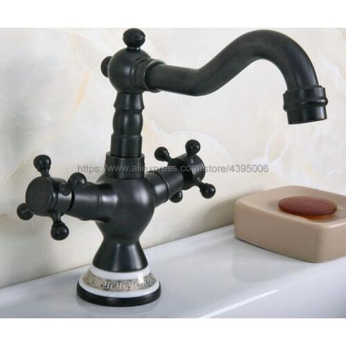 Basin Faucet Black Color Brass Porcelain Base Bathroom Sink Swivel Mixer Tap Hot and Cold Water faucets Bnf649
