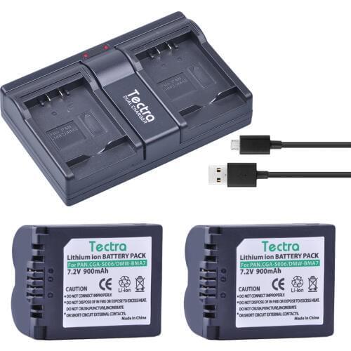 Tectra 2pcs CGA-S006 CGR CGA S006E S006 S006A DMW-BMA7 DMW BMA7 Battery+Dual Charger for Panasonic DMC FZ7 FZ8 FZ18 FZ28 FZ30