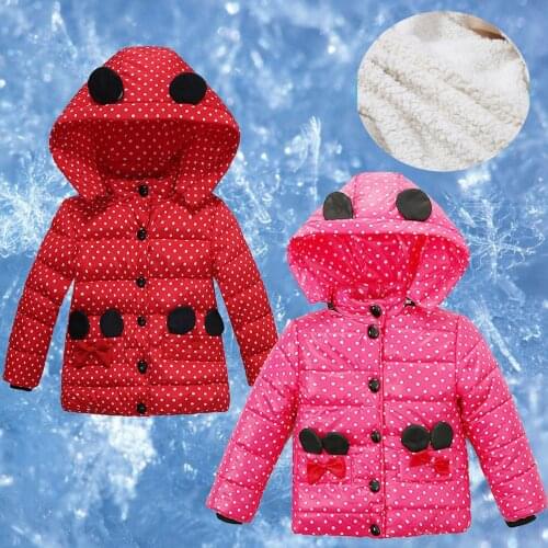 Baby Girls Warm Coats Winter Newborn Thick Cute Hoodies Padded Dot Bow Winter Jacket Clothes Outerwear Clothes Infant Jackets