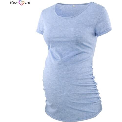 Short Sleeve Maternity Tops Shirts Ruched Sides Casual Maternity Clothes Mama Pregnancy Blouses Womens O Neck Pregnant Top Shirt