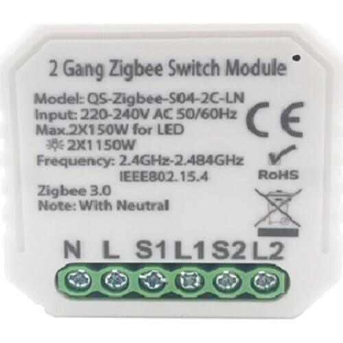 Tuya Zigbee 3.0 Smart Switch Module with Neutral Eu 220V 2 Way Wireless Light Switch Compatible Alexa Google Home