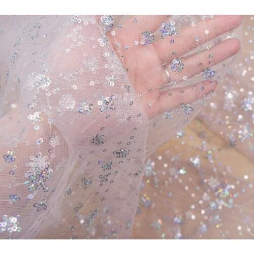 3D square sequins mesh embroidery tulle fabric radium multicolor colorful lace fabric DIY wedding dress Childrens clothing