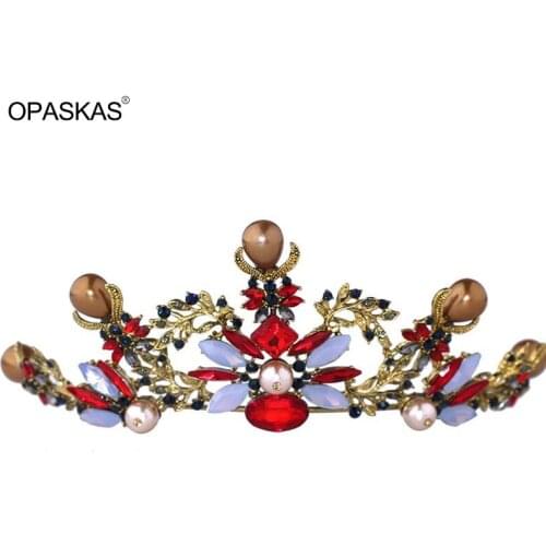 Vintage European Tiara Crown Golden Baroque Queen Jewelry Hairband Crowns Hair Ornaments Festival Accessories VL