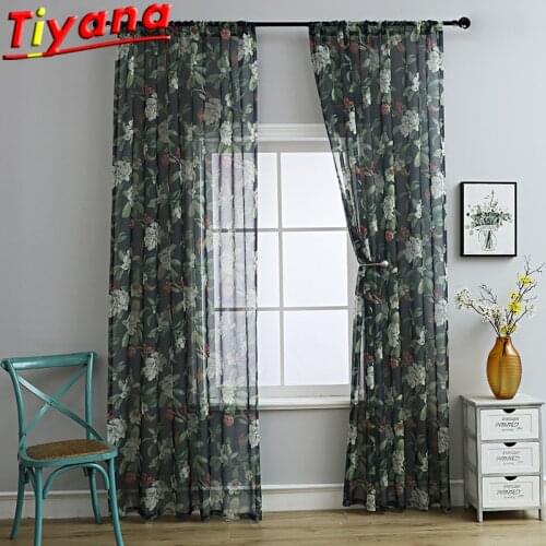 Garden Flowers Printed Curtains for Living Room Black/White High-quality Countryside Sheer Yarn for Kitchen Balcony #VT
