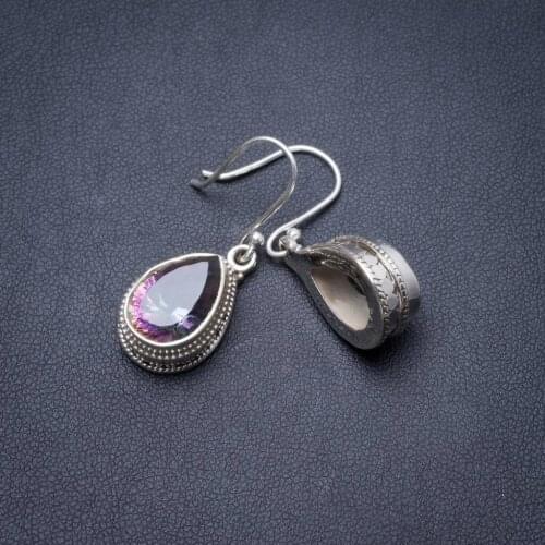 Natural Mystical Topaz Handmade Unique 925 Sterling Silver Earrings 1.25" Y3843