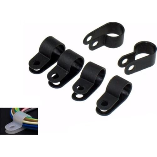 100 Pcs Plastic R-Type 10.4mm Nylon Cable Clamp White Black Hose Fasteners Cable Clip Wire Fixing Crimp Ground Cable Clamp