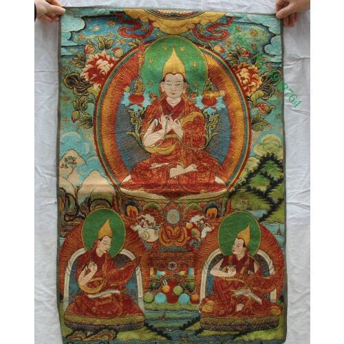 36 inch Tibet Silk embroidery Buddhism Je Tsongkhapa Buddha Tangka Thangka Painting Mural