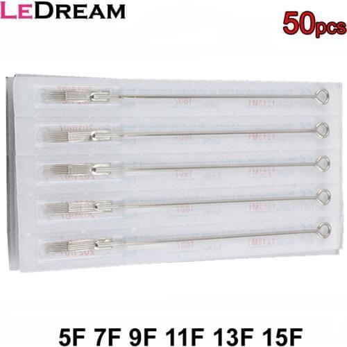50PCS/Lot Disposable 5F 7F 9F 11F 13F 15F Sterilized Curved Flat Liner Tattoo Needles Tattoo Supply For Machine Gun Grip