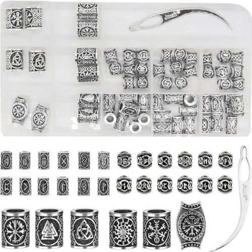 61 Pieces Set Hair Beard Beads Braiding Beads Norse Viking Beads for Bracelets Necklace Pendant (Sliver)
