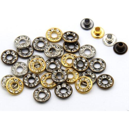 80sets Metal eyelet 4colors Inner size 3mm round metal brass rhinestone eyelets crystal diamond grommets glass eyelets RE-9mm