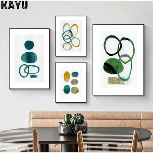 Abstract Canvas Painting Posters and Prints Green Yellow Lines Stone Canvas Painting Gallery Wall Art Pictures Living Room Decor