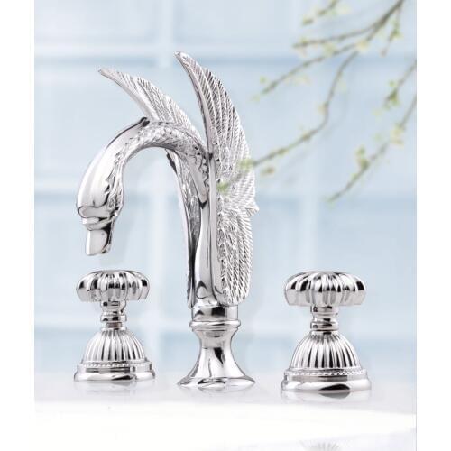 Free shipping Chrome Color 3 PCS WIDESPREAD ROMAN SWAN SINK FAUCET Deck Mounted