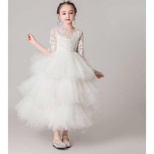 3~12Years Little Girls Noble Handmade Evening Holiday Party White Dresses Children Birthday Costumes Baby Communion Holy Dress