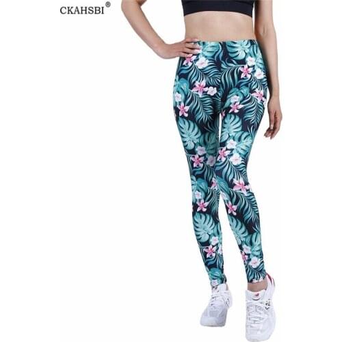 CKAHSBI Women High Waist Push Up Leggings Gym Fitness Workout Sports Casual Leaf Floral Pattern Printed Mujer Bottom Clothing