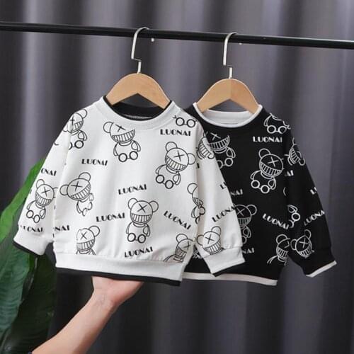 Children Round Neck Long Sleeve Cartoon Sweater Baby Boys Girls Bear Pattern Pullovers Kids Spring Jacket Casual Clothing Outer