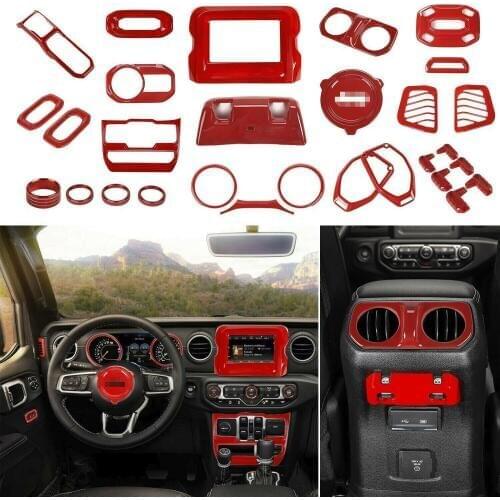 For jeep 2018 Wrangler JL Interior Trim Kit Steering Wheel Air Outlet Cover etc. Red