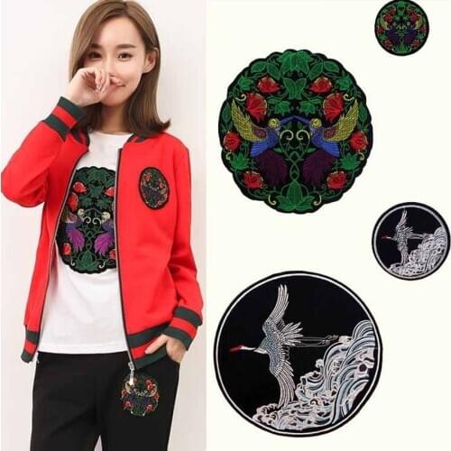 Round Flower Butterfly Swan Red-crowned Crane tiger bird Embroidery patch T-shirt Womens Fashion Tops Shirt Femmer Lady Clothes