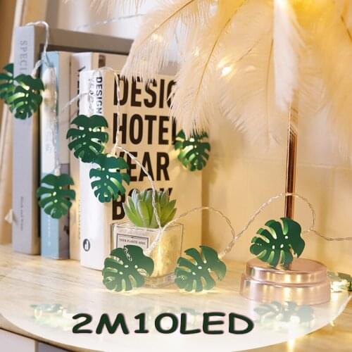 2M String Lights Outdoor Green Leaf Garland Fairy Lights 10LEDs Curtain Atmosphere Night Lights Wedding Birthday Xmas Decor