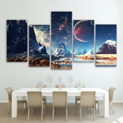 HD Print 5 piece canvas art Mountains and Space Canvas Set planet snow lake galaxy Painting home decoration