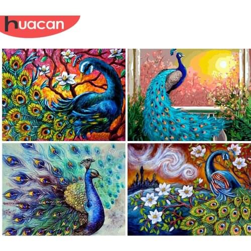 HUACAN 5D DIY Diamond Embroidery Peacock Picture Of Rhinestone Diamond Painting Animal Diamond Mosaic Craft Kit Home Decoration