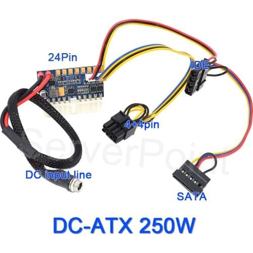 ITX SATA IDE CPU 4p+4p 24pin DC ATX PSU DC-ATX 12V Input 250W Output Switch For PC Computer