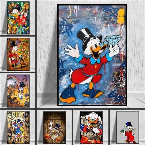 Disney Canvas Painting Graffiti Art Donald Duck and Money Poster and Print Wall Art Home Decoration Picture Living Room Decor