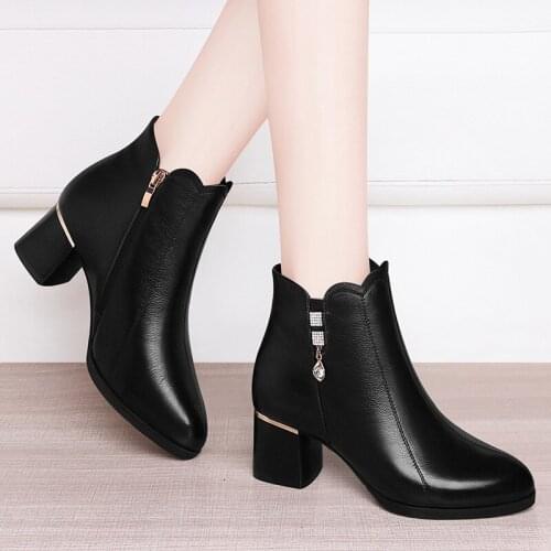 Genuine Leather Thick heel short boots high heel 2021 new autumn winter Modern boots ladies shoes womens boots Ankle Fashion