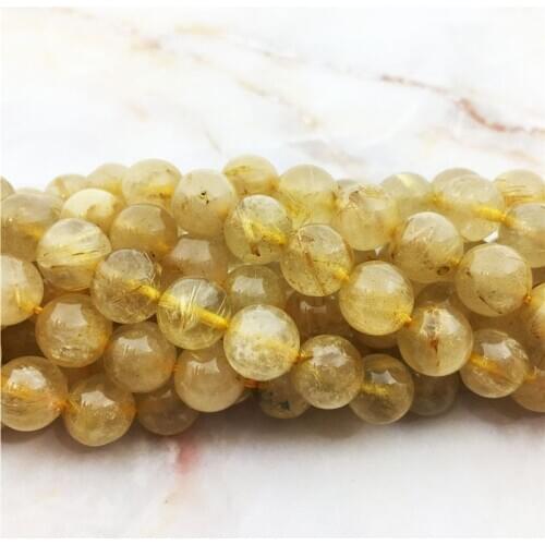 Natural Golden Rutilated Quartz Round Beads High Quality 6 8 10 mm Gold Strip Smooth Loose Hole Beads Stone For Jewelry Making