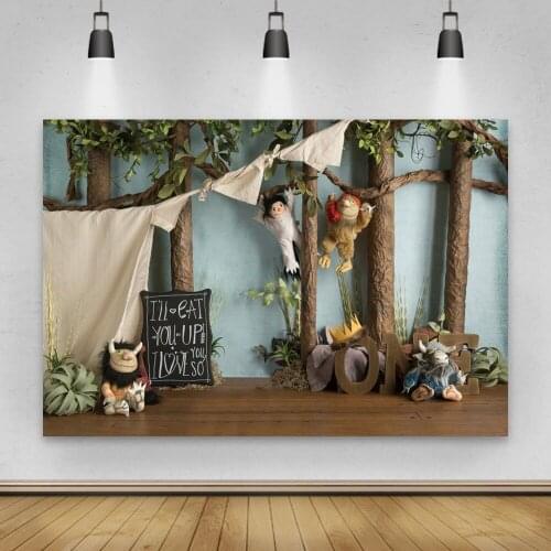 Laeacco Happy 1st Birthday Photo Backdrops For Baby Shower Toy Animals Forests Custome Scenic Photography Backgrounds Photozone