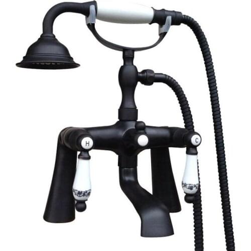 Oil Rubbed Brass Deck Mounedt Bathroom Tub Faucet Set with 1500MM Handheld Shower Spray Head Bath Mixer Tap 2tf506