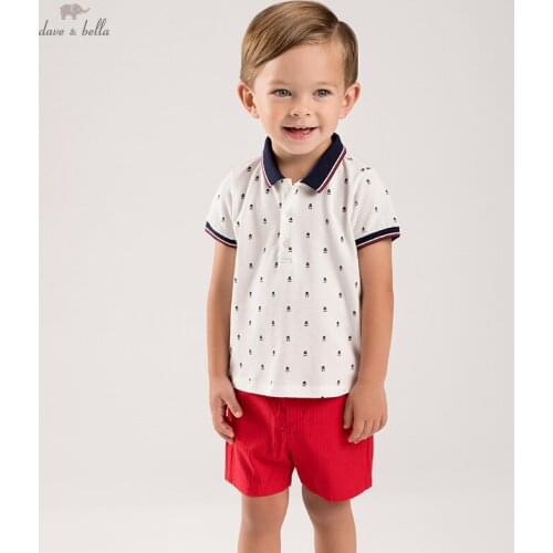 DB16905 dave bella baby boys summer casual cartoon print clothing sets kids boy fashion short sleeve sets children 2 pcs suit