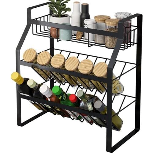 Multifunctional Kitchen Shelf Multi-layer Simple Without Perforation Countertop Spice Rack Stainless Steel Paint Kitchen Rack