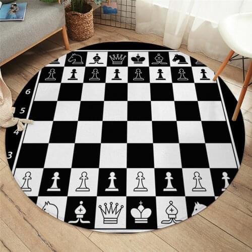 Fashion Chess Board Bedroom Carpets Games Round Area Rug for Bedroom Black and White Floor Rug Squares Round Carpet