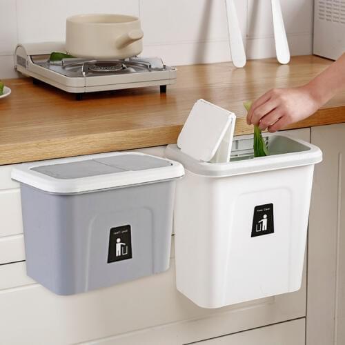 New Kitchen Cabinet Door Hanging Trash Garbage Bin Can Rubbish Container Household Cleaning Tools Waste Bins with Cover
