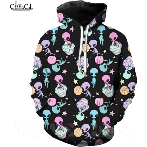 Newest Funny Hoodies Candy Aliens 3D Printed Long Sleeve Sweatshirt Women Men Harajuku Hoodie Cute Alien Streetwear Hoddies Tops