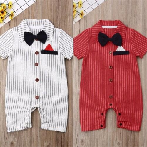 Toddler Infant Baby Boy Clothes Gentleman Short Sleeve Romper Bow Tie Jumpsuit One-piece Outfit Baby Summer Clothing 0-18M