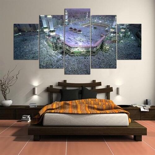 Print Painting For Living Room Home Decor 5 Panel Kaaba Cuadros Modular Islam Poster Framework Muslim High Quality Canvas