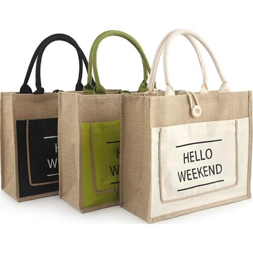 Portable Outdoor Bag Simple Picnic Handbag Women Linen Tote Large Capacity Female Shoulder Bag