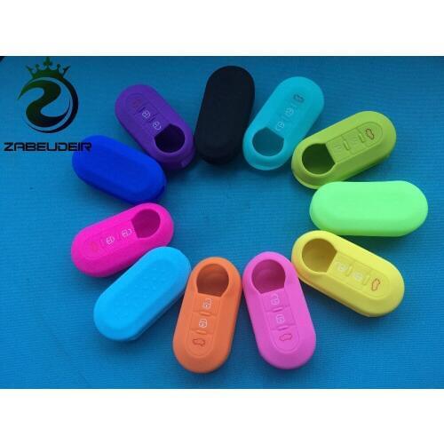 Pusakieyy 100pcs/lot Silicone Car key cover Case For Fiat 500 3 Buttons REMOTE Fob KEY shell colorful parts