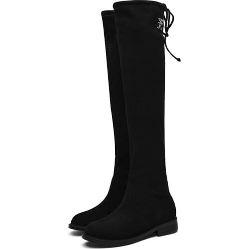 Round Toe Thick Heel Boots, Sleeve Back Lace Solid Color WomenS Boots, Platform WomenS Shoes