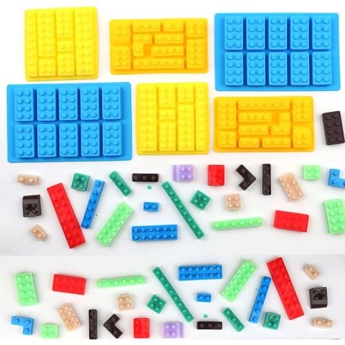 Silicone Chocolate Mold Non-stick Kitchen Baking Tools Cute Building Blocks Robot For Chocolate Candy Fudge Cake decoration ice
