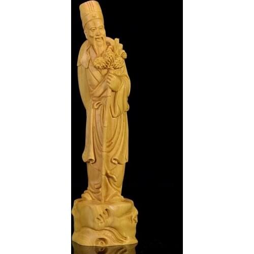 Boxwood 21cm Highly Skilled Doctor Li Shizhen Sculpture Solid Wood Figure Elder Statue Chinese Medicine Saint Home Decor