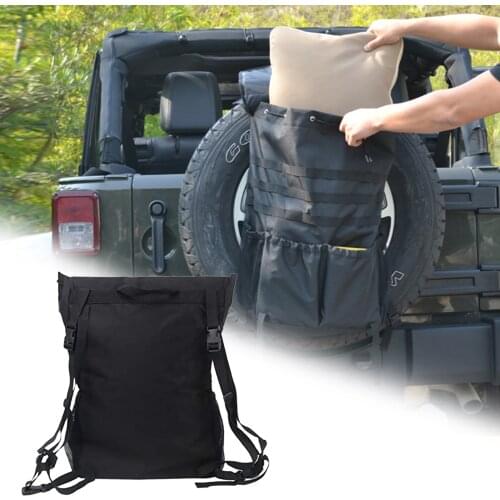 Spare Tire Storage Trash Bag Off Road Recovery Camping Gear Fit Jeep Wrangler TJ JK JKU JL JLU 2007-2021 with Adjustable Straps
