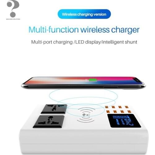 Intelligent digital multi-port charger with digital display10W wireless fast charging mobile phone adapter USB iphone charge A