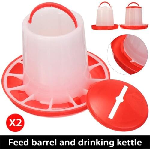2pcs Plastic Chicken Drinker Feeder Bucket Chick Hen Poultry Lid Handle Farm Animal Feeding Aviary Chook Poultry Bird Waterer
